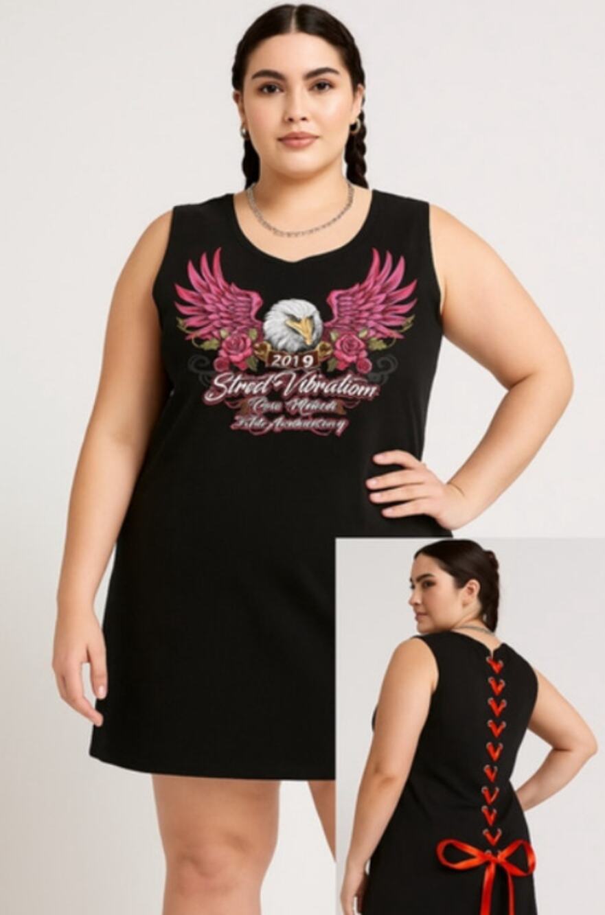 Street Vibrations 2019 Sleeveless Tank Dress Biker Graphic Lace-Up Back 3XL